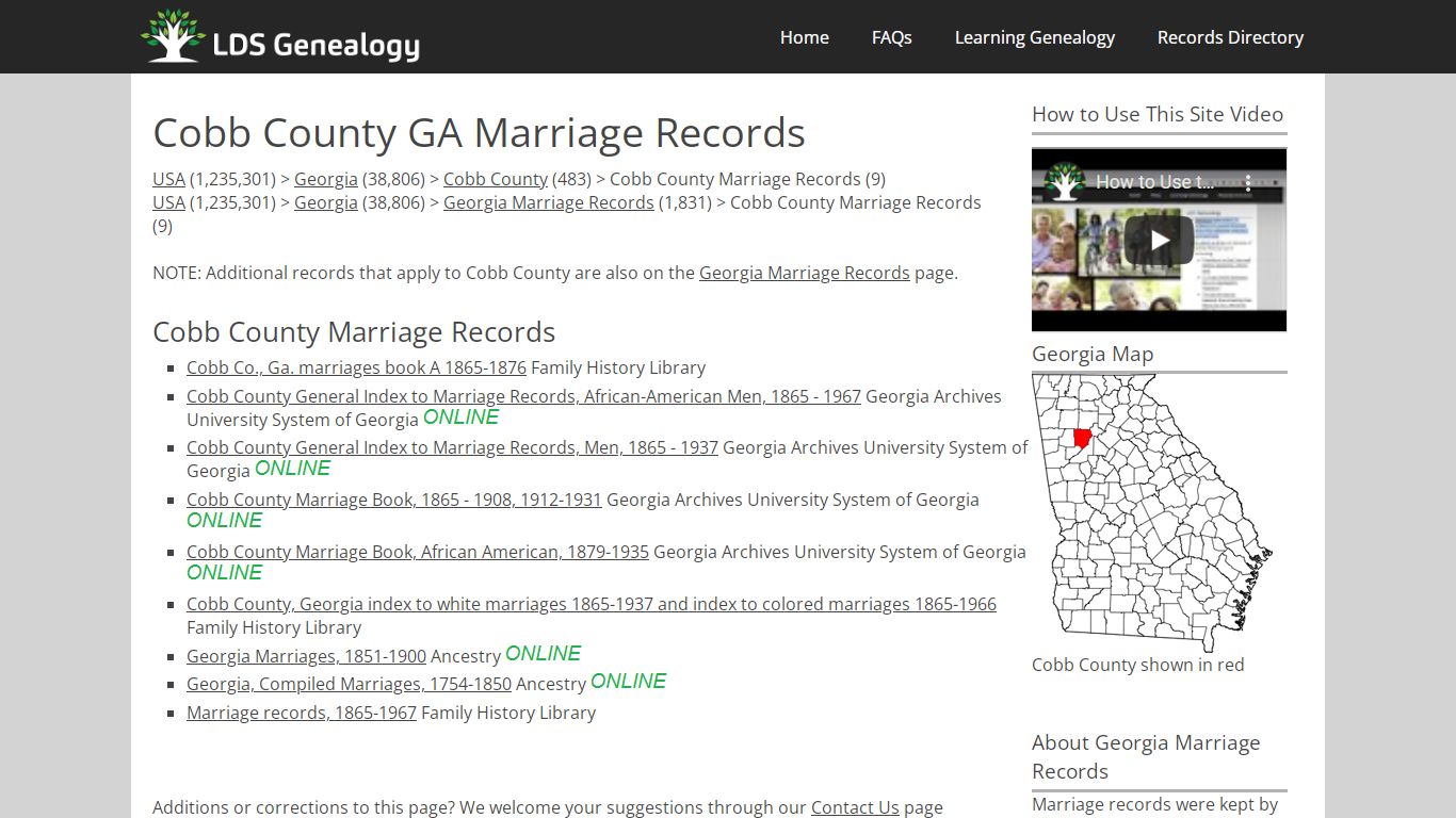 Cobb County GA Marriage Records - LDS Genealogy