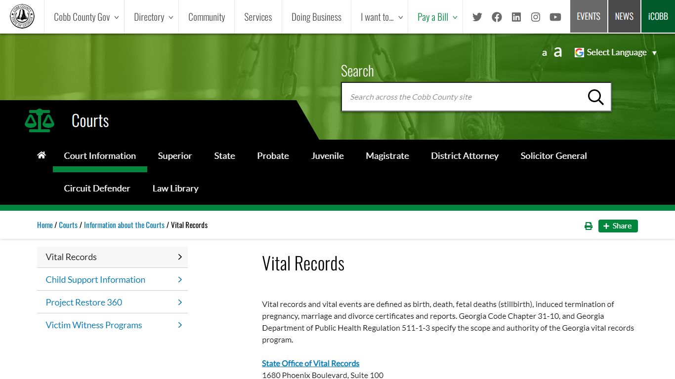 Vital Records | Cobb County Georgia